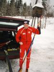 Jacob waxing his skis and oiling mine! 